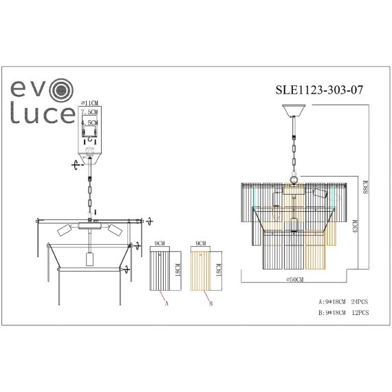 SLE1123-303-07 Светильник подвесной Латунь/Золотистый, Прозрачный E14 7*40W TRESA