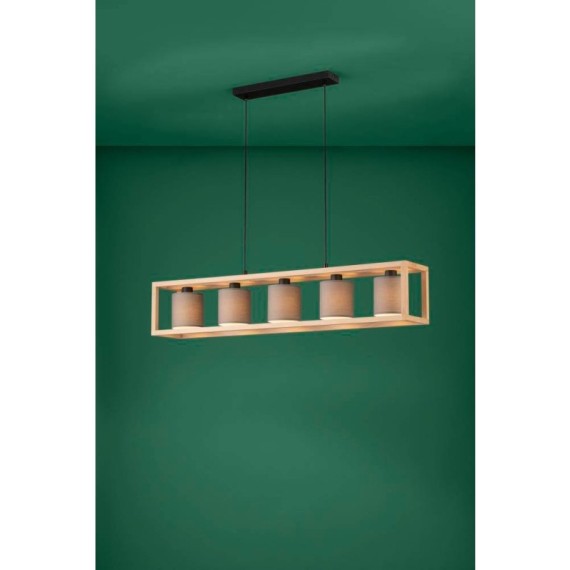 390109 Подвесной потолочный светильник (люстра) GRANADOS, 5x40W, E27, L1000, B200, H1500, сталь, дер