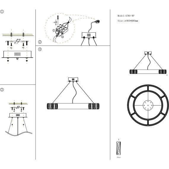 Светодиодная подвесная люстра с пультом ДУ в виде кольца с хрусталиками Favourite 4780-8P