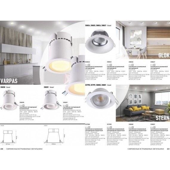 Встраиваемый светильник Novotech 358025 GLOK светодиодный LED 20W