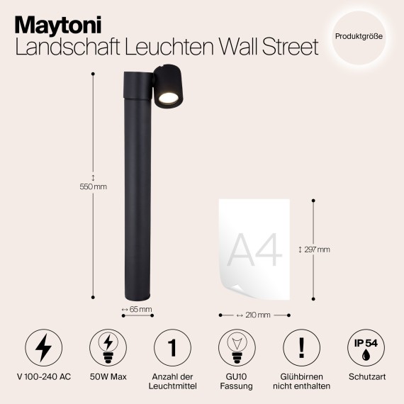 Уличный наземный светильник Maytoni O010FL-01B Wall Street IP54 под лампу 1xGU10 50W