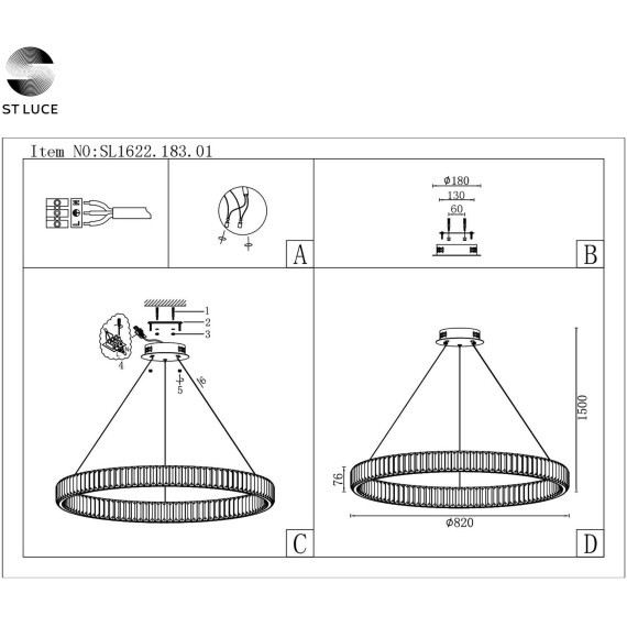 SL1622.183.01 Люстра подвесная ST-Luce Хром/Прозрачный LED 1*52W 4000K TIVOLI