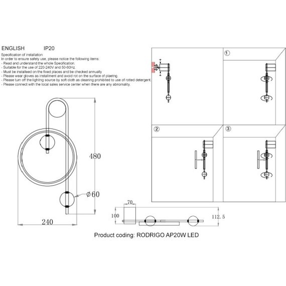 Бра Crystal Lux RODRIGO AP20W LED BLACK/GOLD
