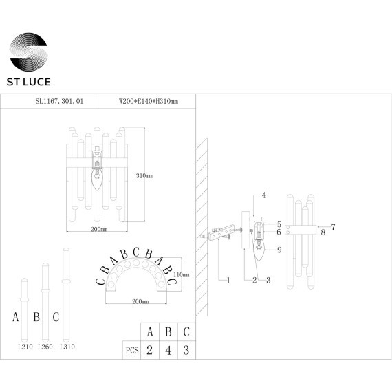 SL1167.301.01 Бра ST-Luce Латунь/Латунь, Прозрачный E14 1*40W TELLURIO
