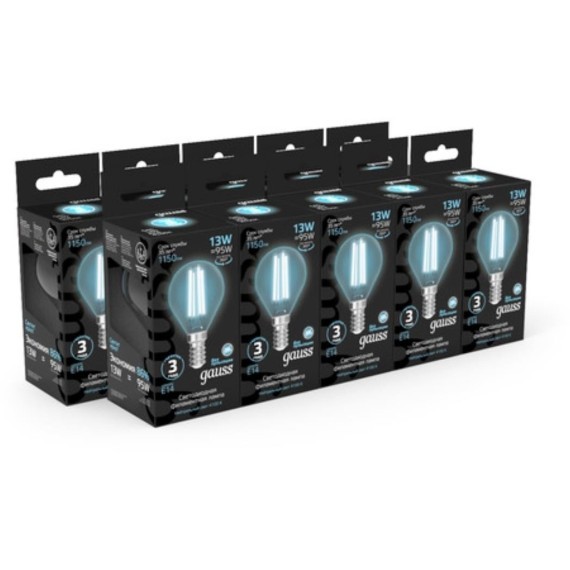 105801213 Лампа Gauss Filament Шар 13W 1150lm 4100К Е14 LED 1/10/50