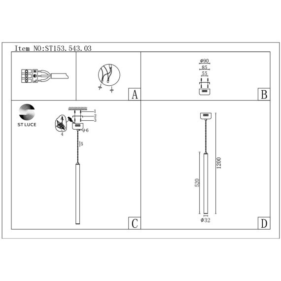 ST153.543.03 Светильник подвесной Белый LED 1*3W 4000K 255Lm Ra  IP20 D30xH1 500 180-240V Подвесные светильники