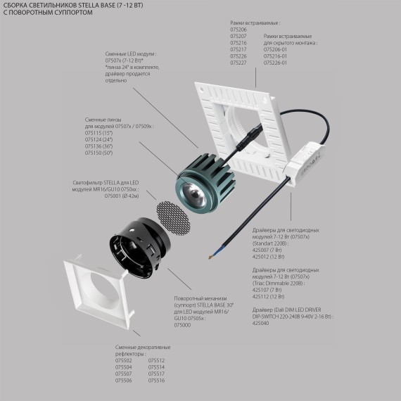 Рамка квадратная встраиваемая для светодиодных модулей 0750xx STELLA Lightstar 075216-01