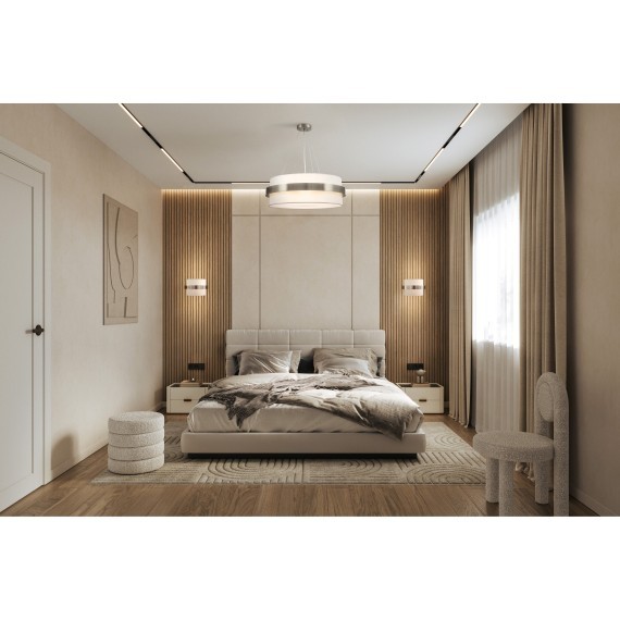 Настенный никелевый светильник (бра) с тканевым плафоном под лампу Е14 Freya Bride FR5367WL-02N