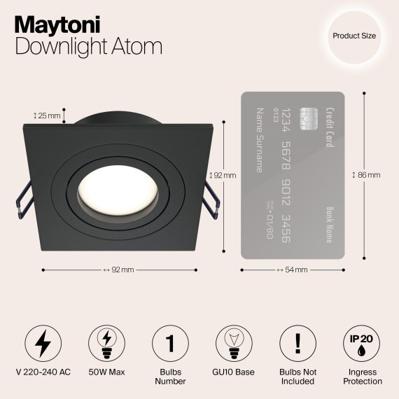 Встраиваемый светильник Maytoni DL024-2-01B Atom под лампу 1xGU10 50W