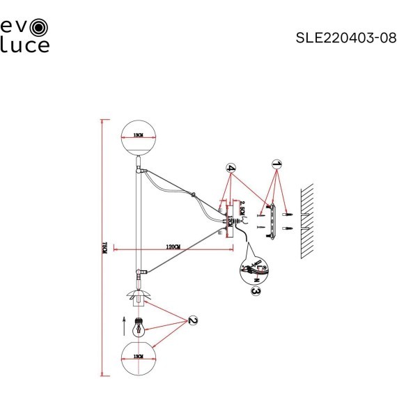 SLE220403-08 Светильник подвесной Черный, Латунь/Белый E27 8*60W FORLI