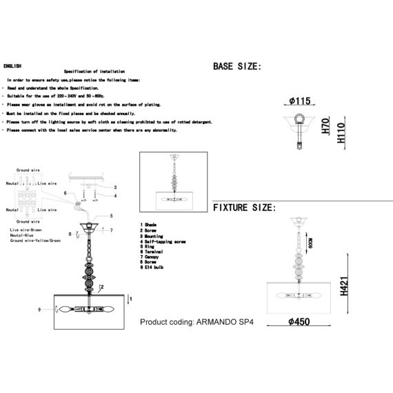 Светильник подвесной Crystal Lux ARMANDO SP4 CHROME