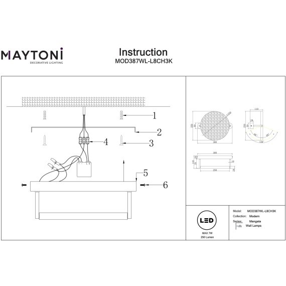 Хромированный светодиодный настенный светильник (бра) LED 7W RA80 250лм 3000К Maytoni Mangata MOD387WL-L8CH3K