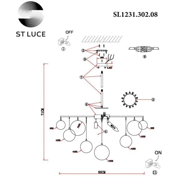 SL1231.302.08 Люстра потолочная ST-Luce Латунь/Белый E14 8*60W VITTORIA