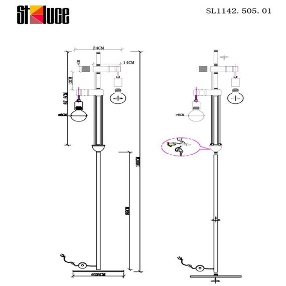 SL1142.505.01 Светильник напольный Белый, Светлое дерево E27 2*60W BAGETTI