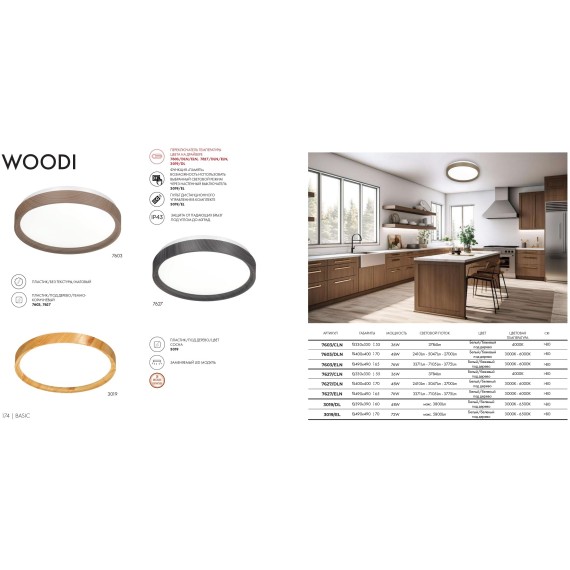 7603/CLN Светодиодный настенно-потолочный светильник 33см 36Вт 4000К 3784лм IP43 WOODI