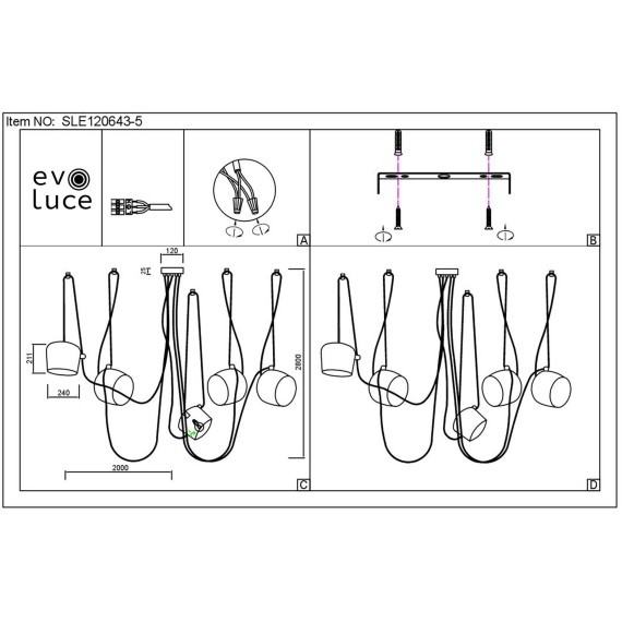 SLE120653-05 Светильник подвесной Белый/Белый E27 5*40W TRIESTE