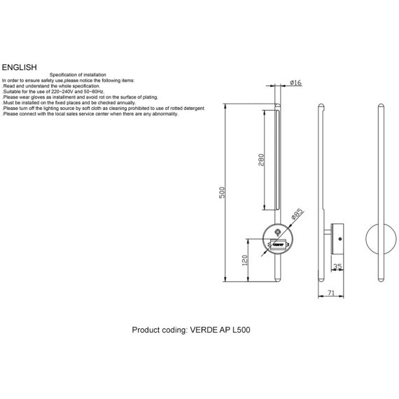 Бра Crystal Lux VERDE AP L500 BLACK NEW