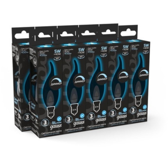 104801205-D Лампа Gauss Filament Свеча на ветру 5W 450lm 4100К Е14 диммируемая LED 1/10/50
