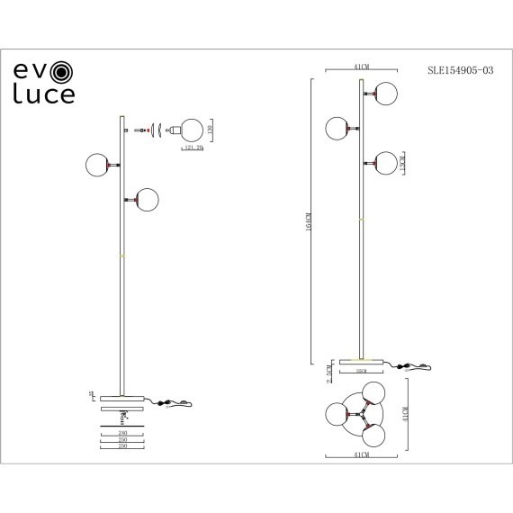 SLE154905-03 Светильник напольный Черный/Янтарный E27 3*60W LACOTTA