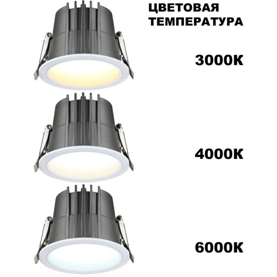 Светильник встраиваемый с переключателем цветовой температуры IP65 LED 10W 3000К\4000К\6000К Novotech LANG 359424