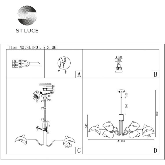 SL1801.513.06 Люстра подвесная ST-Luce Белый/Белый E14 6*60W MINNE