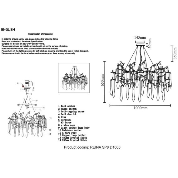 Люстра Crystal Lux REINA SP8 D1000 GOLD PEARL