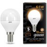 105101107 Лампа Gauss LED Шар E14 6.5W 520lm 3000K 1/10/50
