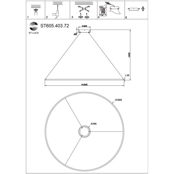 ST605.403.72 Cветильник подвесной SMART ST-Luce Черный/Белый LED 1*72W 2800-6500K Подвесные светильники