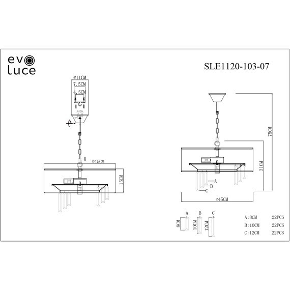 SLE1120-103-07 Светильник подвесной Хром/Белый E14 7*40W DAHLIA