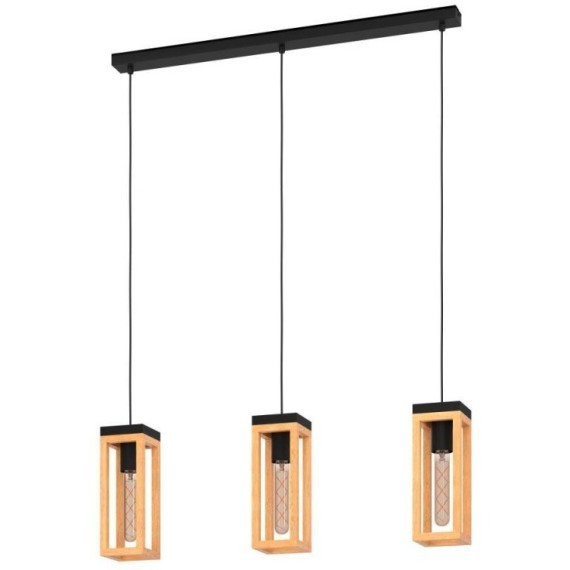 43744 Подвесной потолочный светильник (люстра) NAFFERTON, 3Х40W, E27, L800, B100, H1100, сталь, черный/дерево, коричневый