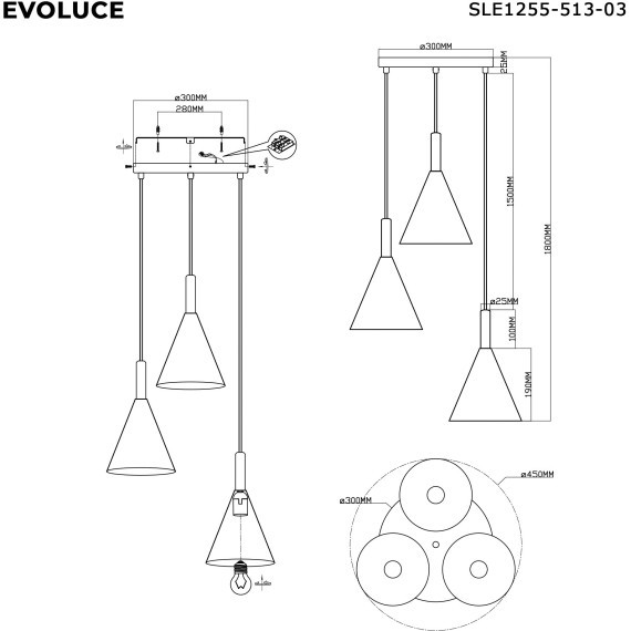 SLE1255-513-03 Светильник подвесной Белый/Белый E27 3*40W ARKET