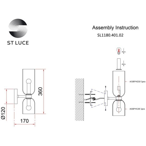 SL1180.401.02 Бра ST-Luce Черный/Дымчатый E14 2*40W TREVISO