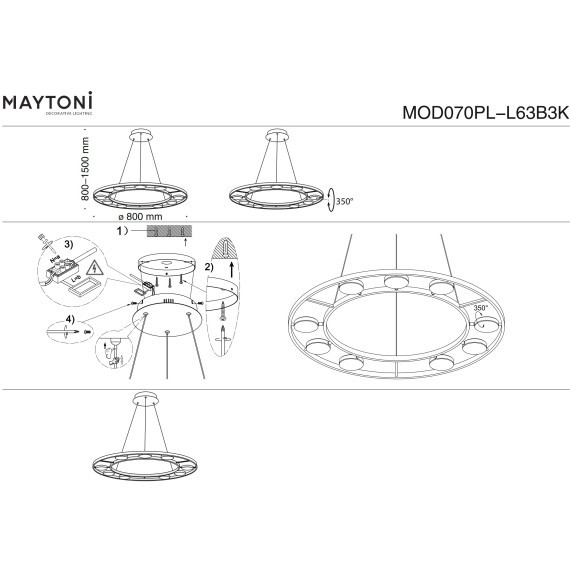 Подвесной светильник в виде кольца Maytoni MOD070PL-L63B3K