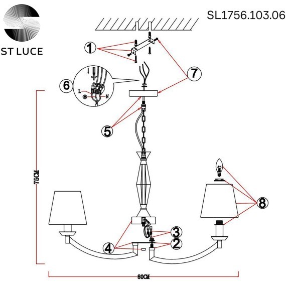 SL1756.103.06 Светильник подвесной ST-Luce Хром/Светло-серый E14 6*40W BELLO