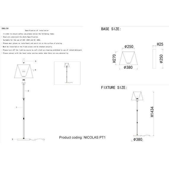 Торшер Crystal Lux NICOLAS PT1 NICKEL/WHITE