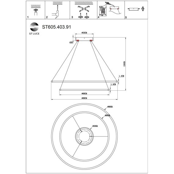 ST605.403.91 Cветильник подвесной SMART ST-Luce Черный/Белый LED 1*91W 2800-6500K Подвесные светильники