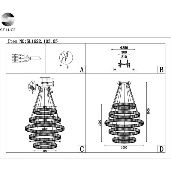 SL1622.103.05 Люстра подвесная ST-Luce Хром/Прозрачный LED 1*255W 4000K TIVOLI
