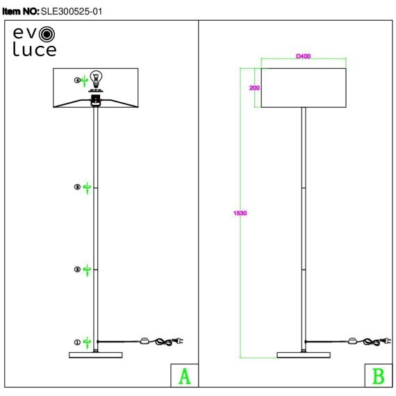 SLE300555-01 Светильник напольный Никель/Белый, Серебристый E27 1*40W BRESCIA