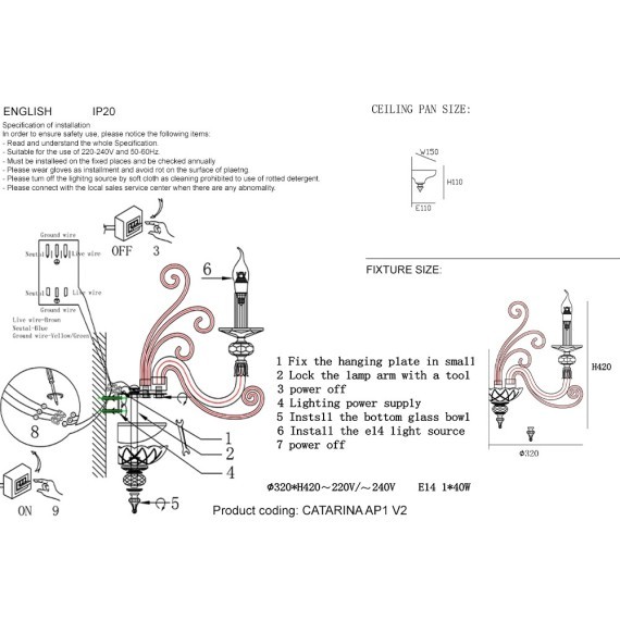Бра Crystal Lux CATARINA AP1 V2 GOLD/TRANSPARENT-COGNAC