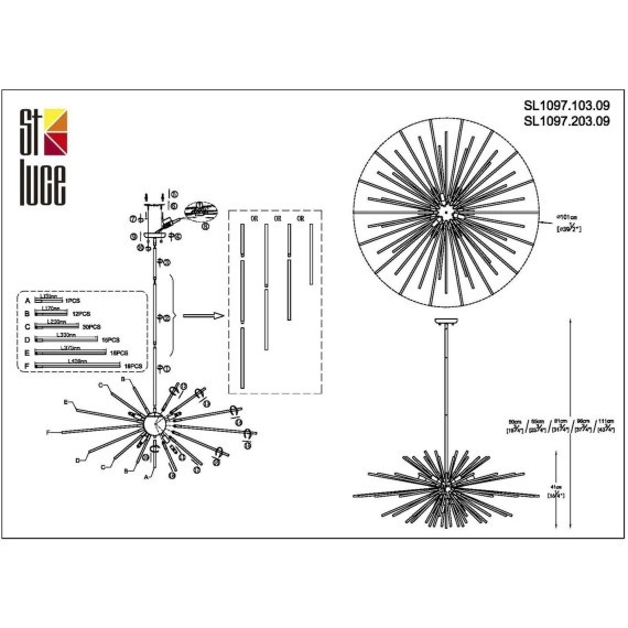 SL1097.203.09 Светильник подвесной ST-Luce Французское золото G9 9*5W CALLIO