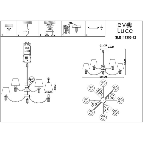 SLE111303-12 Светильник подвесной Хром/Белый E14 12*40W MONZA