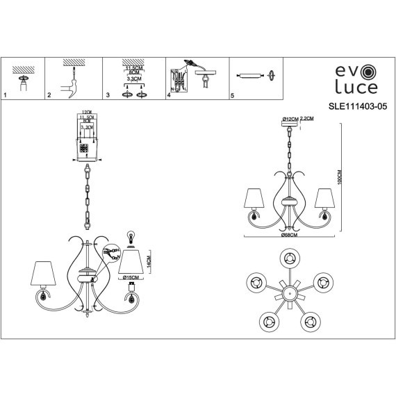 SLE111403-05 Светильник подвесной Шампань/Шампань E14 5*40W FOGGIA
