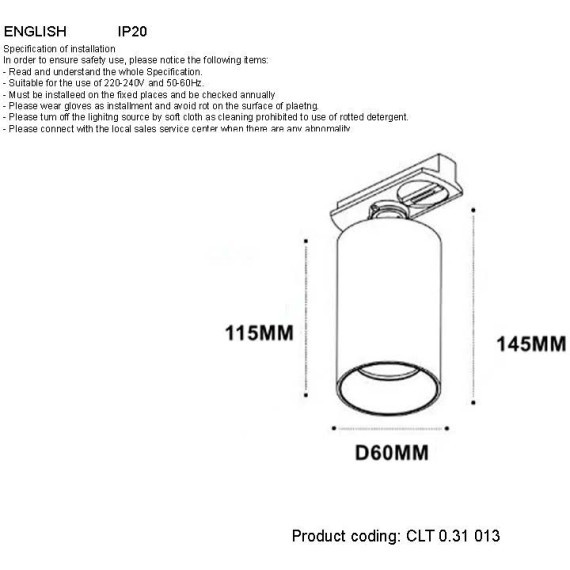 Однофазный двужильный трековый светильник Crystal Lux CLT 0.31 013 BL-BL под сменную лампу GU10