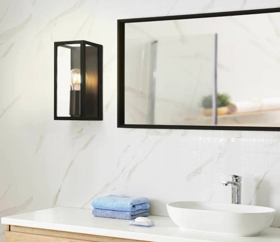 99123 AMEZOLA Бра настенный с 1 лампой E27, 60Вт, IP44, прозрачное стекло, черный металл