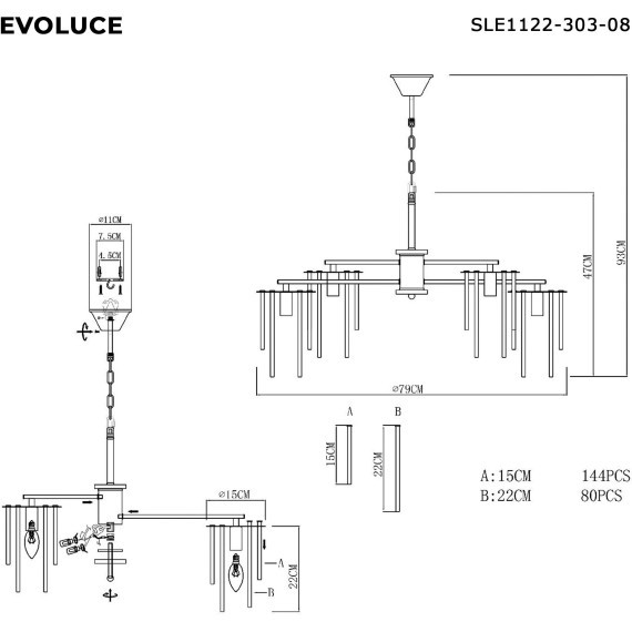 SLE1122-303-08 Светильник подвесной Латунь/Прозрачный E14 8*40W LYNDEN