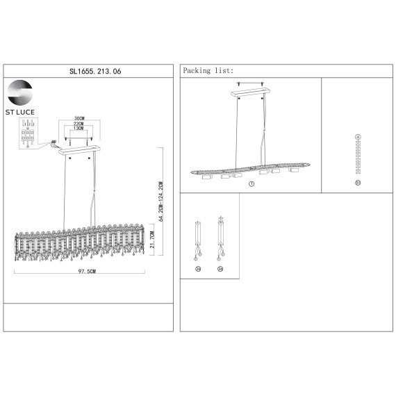 SL1655.213.06 Люстра подвесная ST-Luce Золотистый/Прозрачный E14 6*40W DESIO