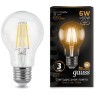 102802106 Лампа Gauss LED Filament A60 E27 6W 600lm 2700К 1/10/40