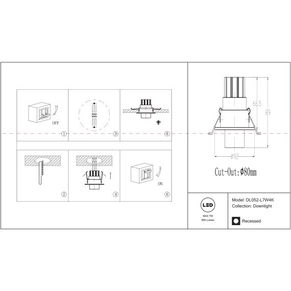 Встраиваемый светильник Technical DL052-L7W4K