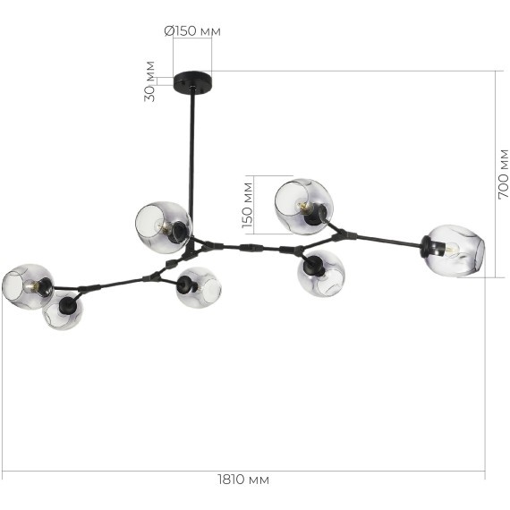 SLE154843-07 Светильник подвесной Черный/Дымчатый E27 7*40W RAMETTO