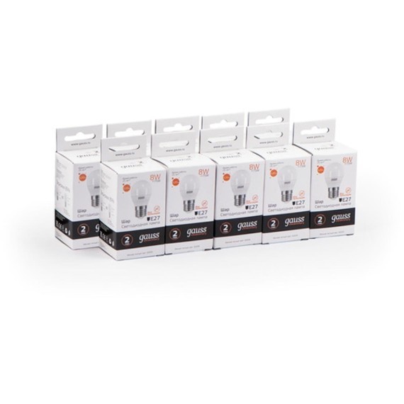 53218 Лампа Gauss LED Elementary Шар 8W E27 520lm 3000K 1/10/100